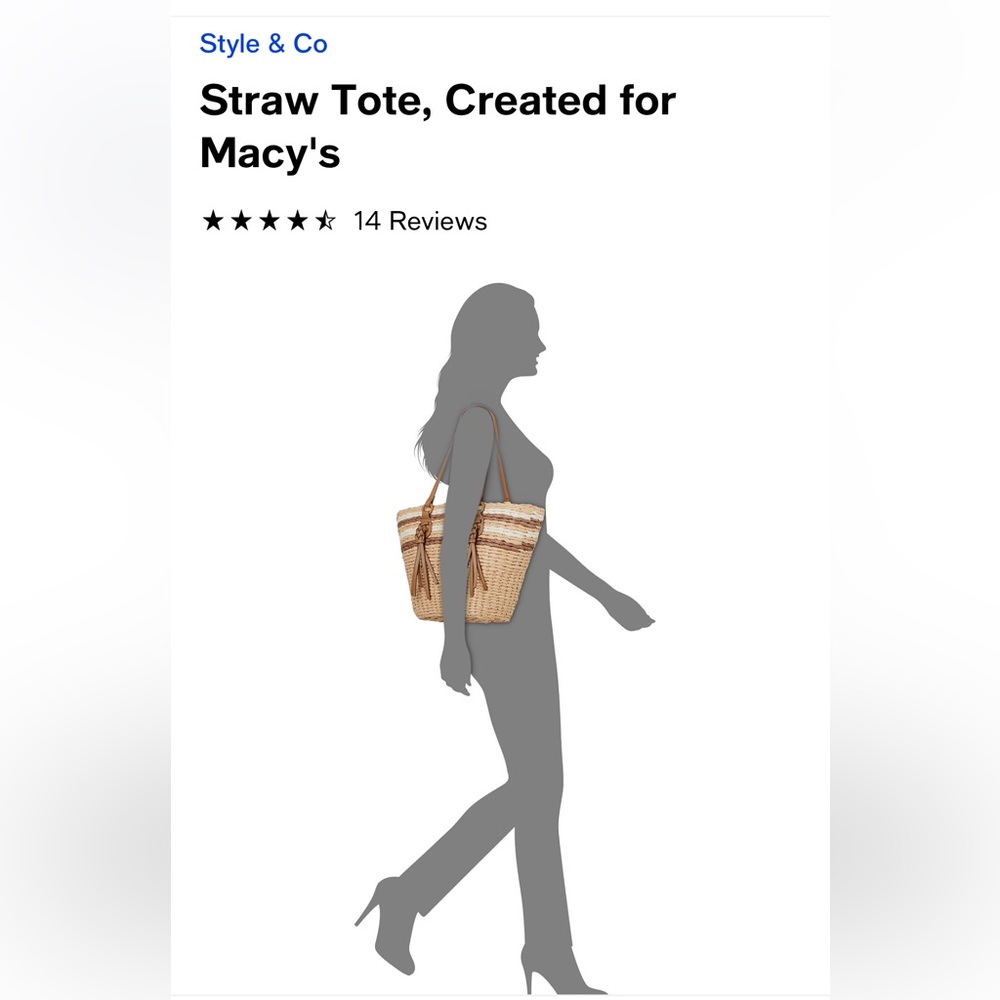 Style & Co. Natural Stripe Straw Large Tote with Tassels - Picture 6 of 7